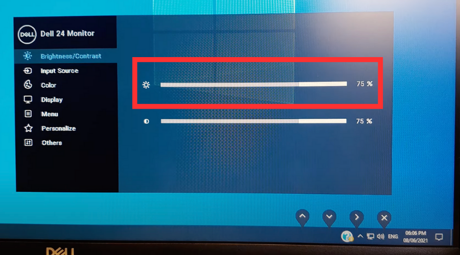 image showing process to adjusting brightness on Dell monitor Using the Monitor's Setting Menu