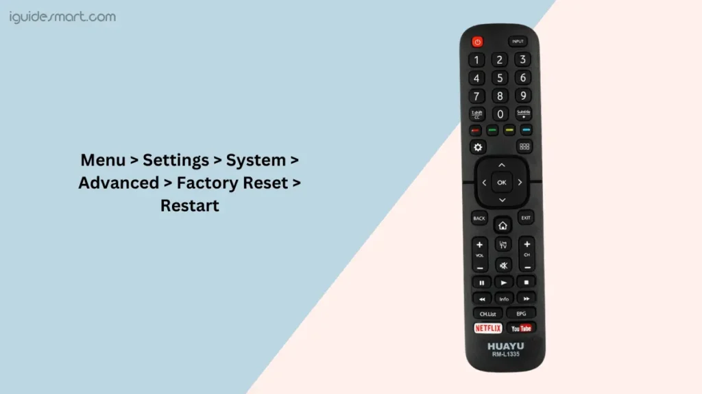 image showing how to Restart Hisense Smart TV  Using remote control