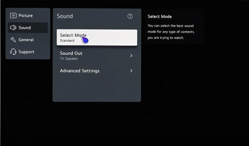 Sound Setting ON LG TV