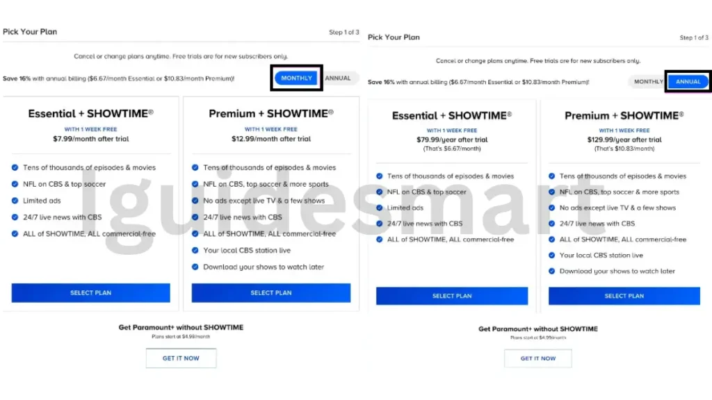 IMAGE SHOWING subscription plan of Paramount Plus 