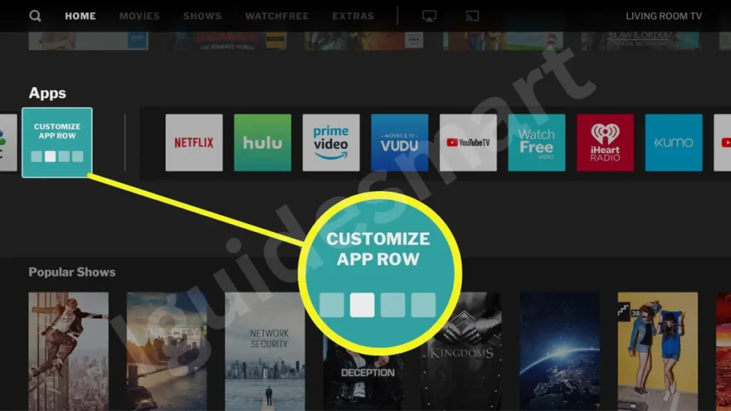 image showing how to view all available apps on your Vizio or customize app row on vizio